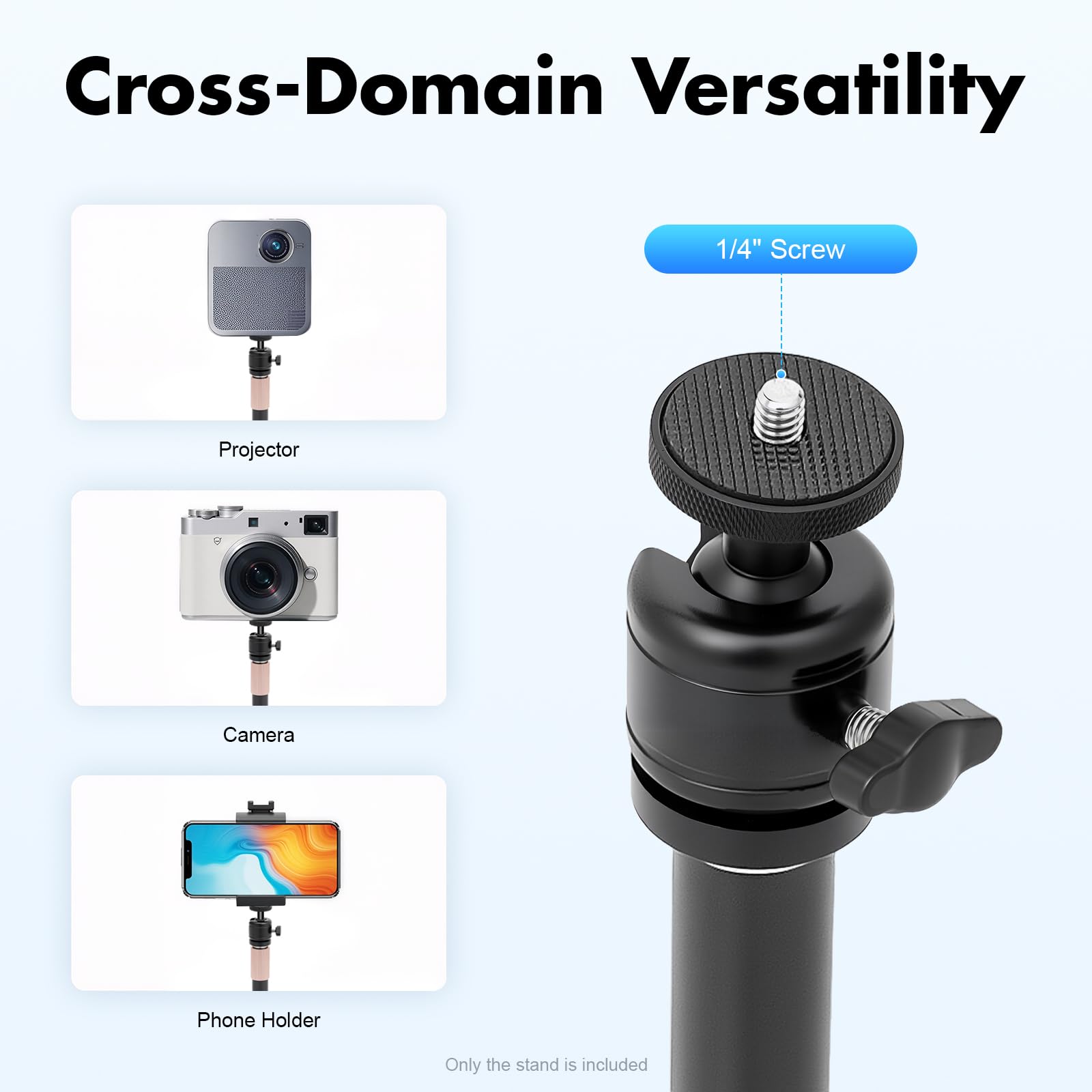 Supporto per proiettore, altezza regolabile 65-120 cm, girevole a 360°, inclinabile, universale con filettatura da 1/4", portata fino a 3 kg, per videoproiettore webcam, nero