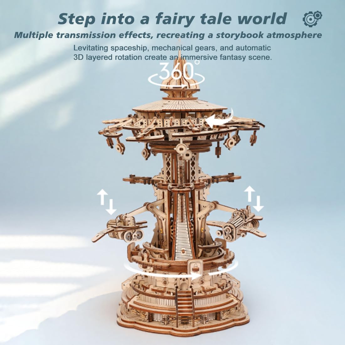 Magic Sky Castle - Carillon in legno con meccanismo girevole (448 pezzi), montaggio a incastro senza attrezzi