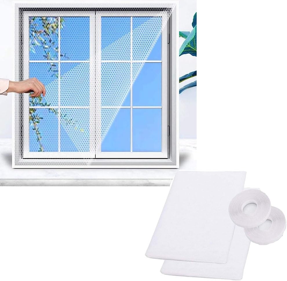 Goodern 2 Pack Mosquito Net For Window,1.5Mx1.3M Diy Anti Kitchen Window Mesh Screen Curtain Protector Insect Bug Fly With Rolls Tapes