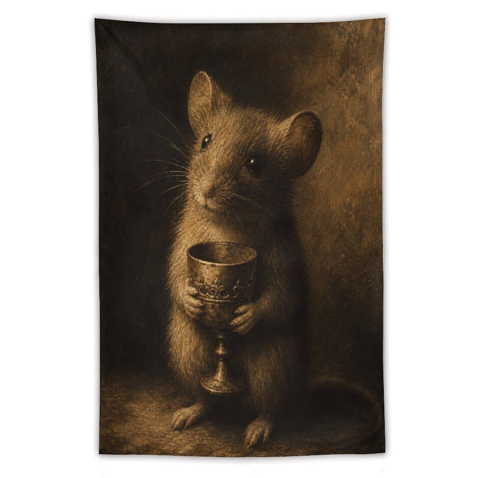 H3B8U2Y5 Mouse Holding Cup Wall Tapestry, Realistic Illustration, Apartment