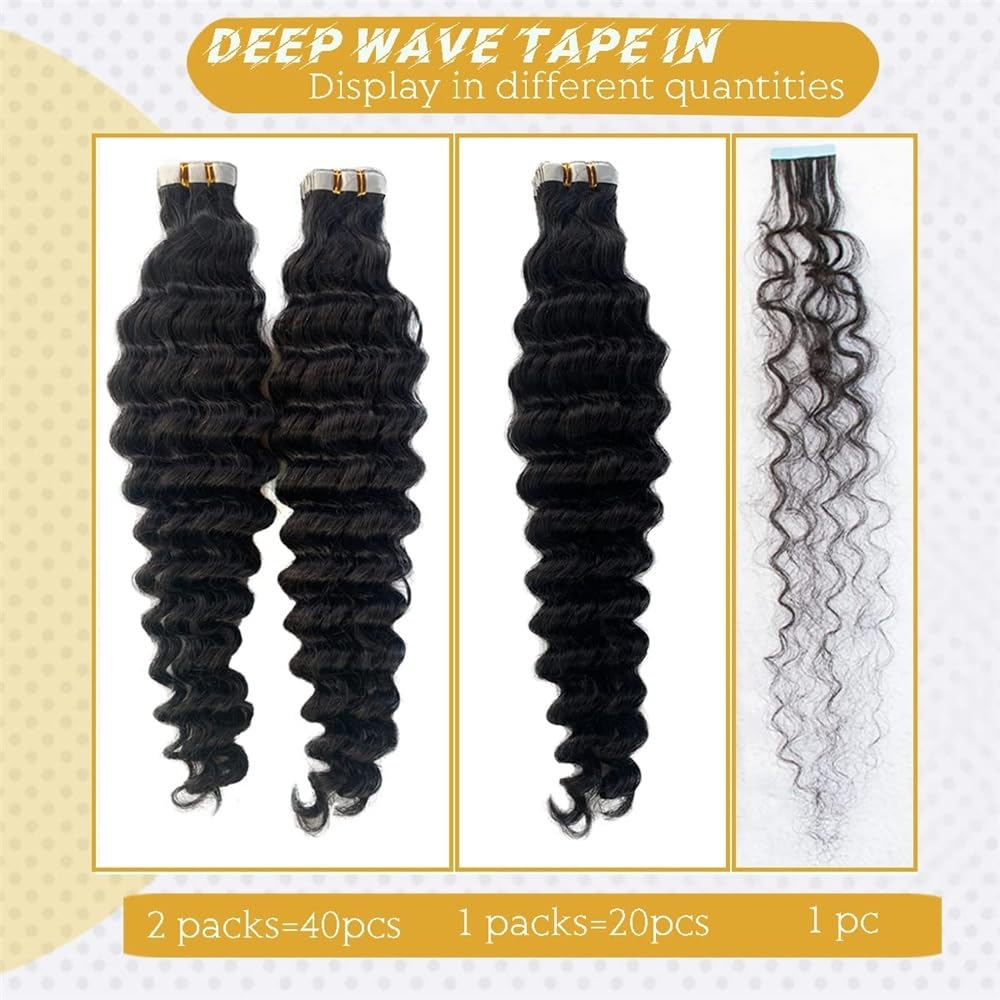 Extensions Band 16-26 Zoll Echthaar Extensions Band 16-26 Zoll lang tiefe Welle Nahtlose Haut Faden Unsichtbares Naturband Schwarz Remy Unsichtbares Haar(24 Inches)