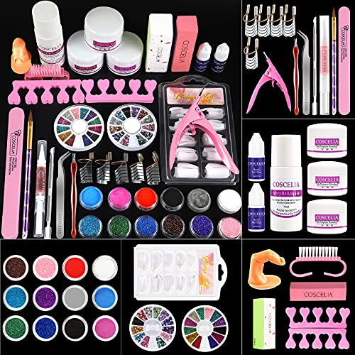 Acrylic Nail Kit with Acrylic Powder and Liquid set with Monomer Glitter Nail Tips Manicure Tools Acrylic Nail Kit for Beginners Nail Art Tools Nail Art Decoration