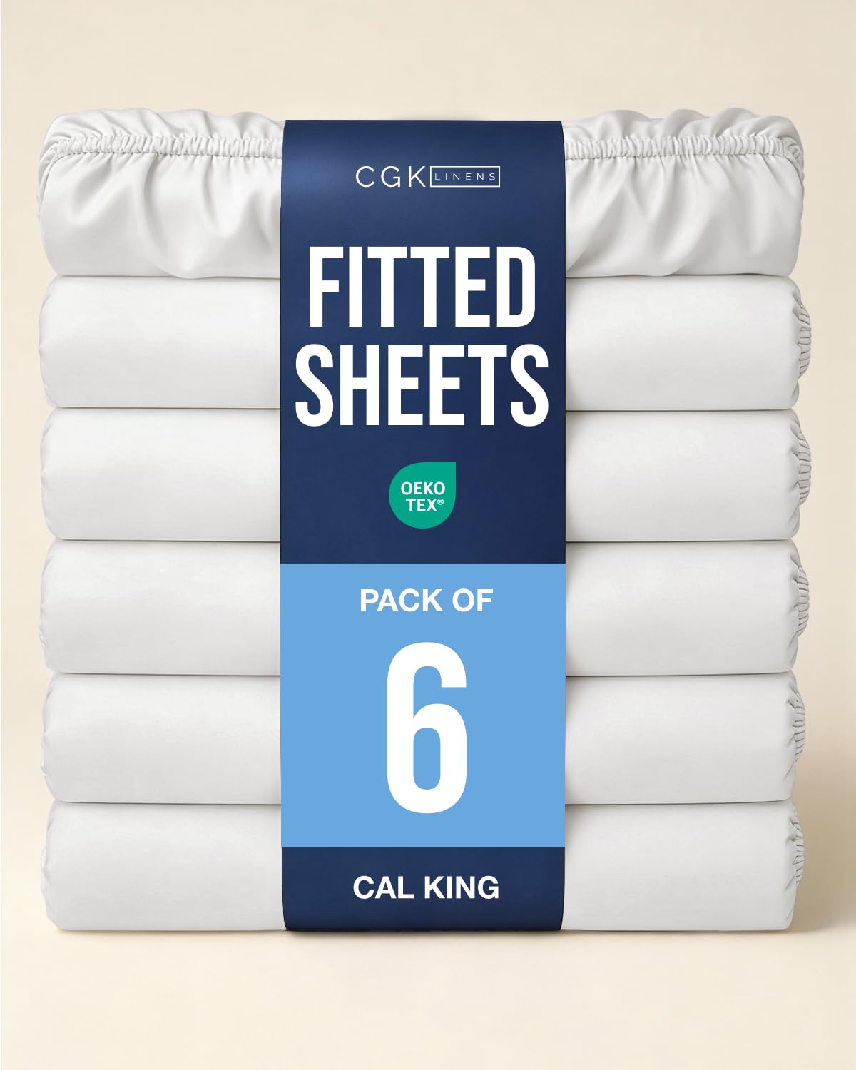 Cal King Fitted Sheet - Pack of 6 Fitted Bottom Sheet - Antique White