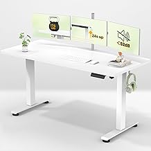 Veken 55 Inch Large Electric Standing Desk,Sit to Stand Up, Heights Adjustable, Work Home Office Computer Table for Study, Walking Pad, Writing, and Games, Wooden Desktop Desks, White