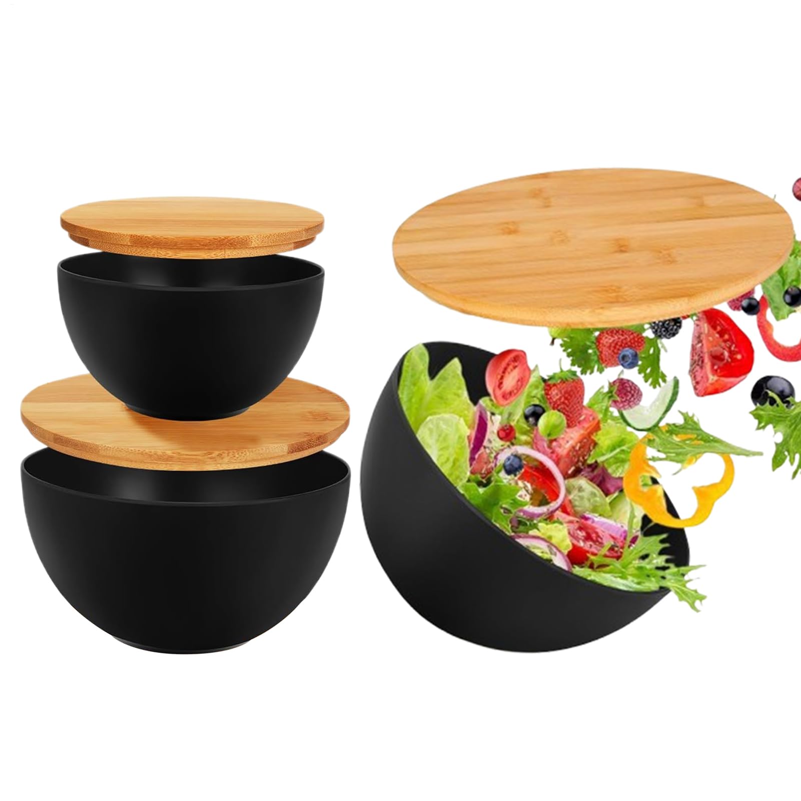 Bol Para Ensalada Con Tapa Encuentables Para Cocina | Ensaladeras Anidables Para Cocina Preparación Y Servicio De Comidas Ensalada Snacks Pan Sopa Frutas Verduras Con