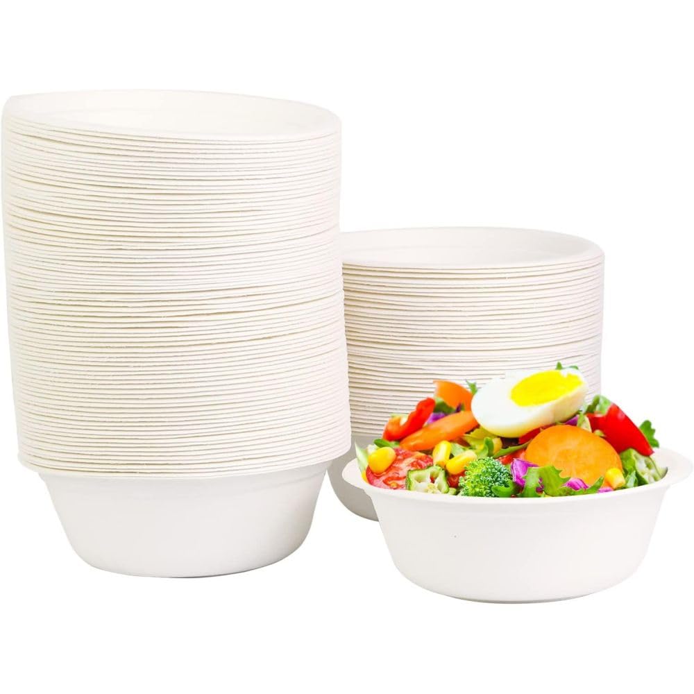 Generico 50 150 ciotole di carta in bagassa, 950 ml, piatti monouso di cartone per zuppa biodegradabili, per feste, matrimoni, picnic (150 pezzi)