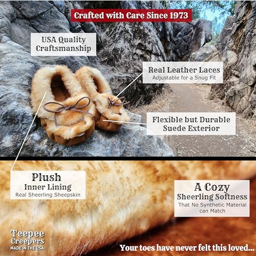 Women's Sheepskin Moccasin Slippers - With Sole - Made In The USA (US Women's Size 10/11)3