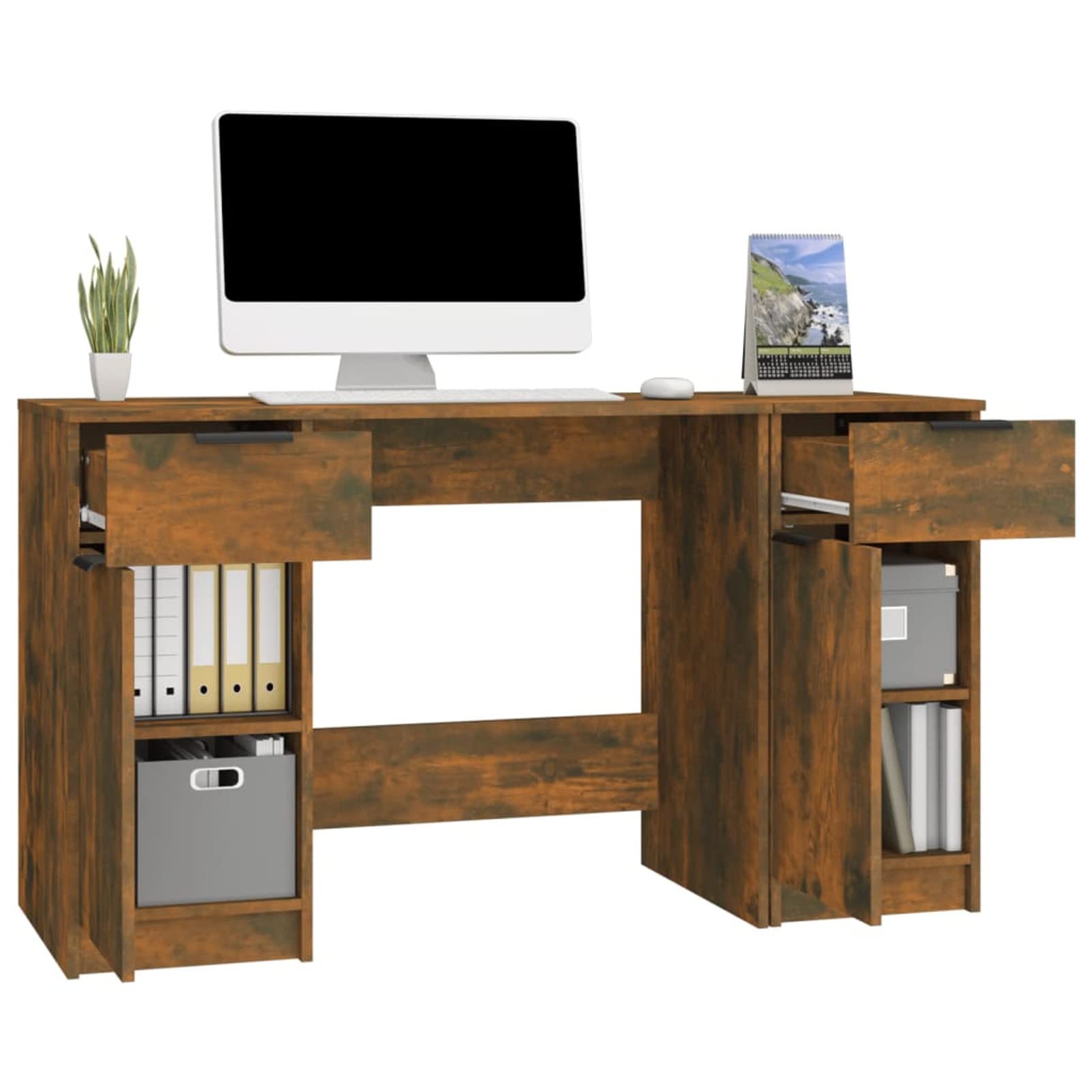 Homgoday Mobilier de bureau avec meuble latéral chêne fumé en bois multicouche, décoration de meubles, meubles d'intérieur/extérieur pour salon bureau