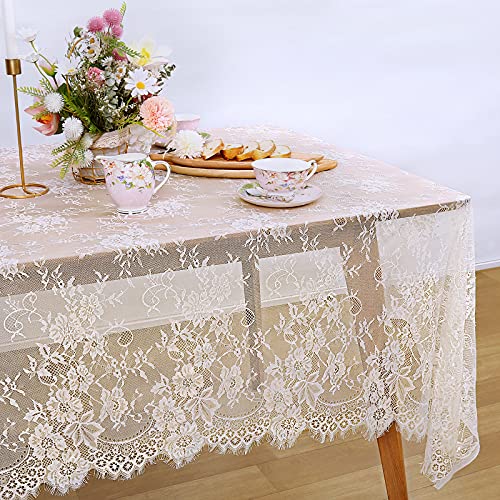 Luoluohouse Rustic Ivory Wedding Tablecloths Lace Chic Rectangular Tablecloths For Wedding Reception Farmhouse Table Decorations 60X120 Inch #TOP10