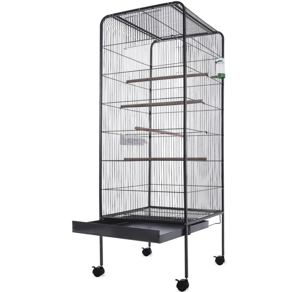 BAKAJI Voliera XXL per Uccelli Pappagalli Canarini Parrocchetti Altezza 150 cm Gabbia Grande in Metallo Bird House Cassetto Estraibile per la Sabbia, Adatta per Interno ed Esterno