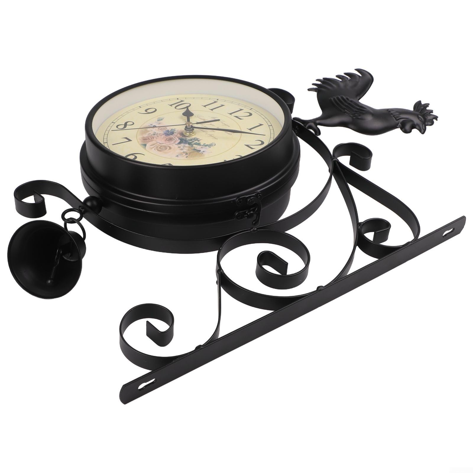 Reloj de pared de doble cara, reloj de estación de hierro negro de 39 cm con movimiento de cuarzo silencioso, números grandes para decoración del hogar y sala de estar