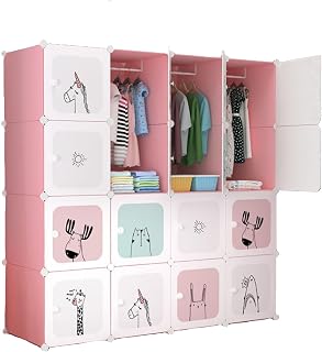 MAGIC SELECT Armario Modular Infantil, Estantería de Módulos, Ropero para Niños, Organizador Modular, Estante de Almacenamiento para Habitación, 16 Módulos, 140x140 cm, Rosa