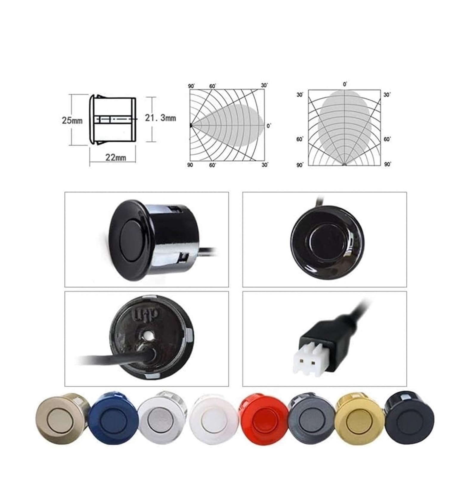 Sensor Aparcamiento con Radar Marcha Atrás Trasero Coche Monitor Parktronic Pantalla Retroiluminada 4 Detectores Sensor De Aparcami(Oro)