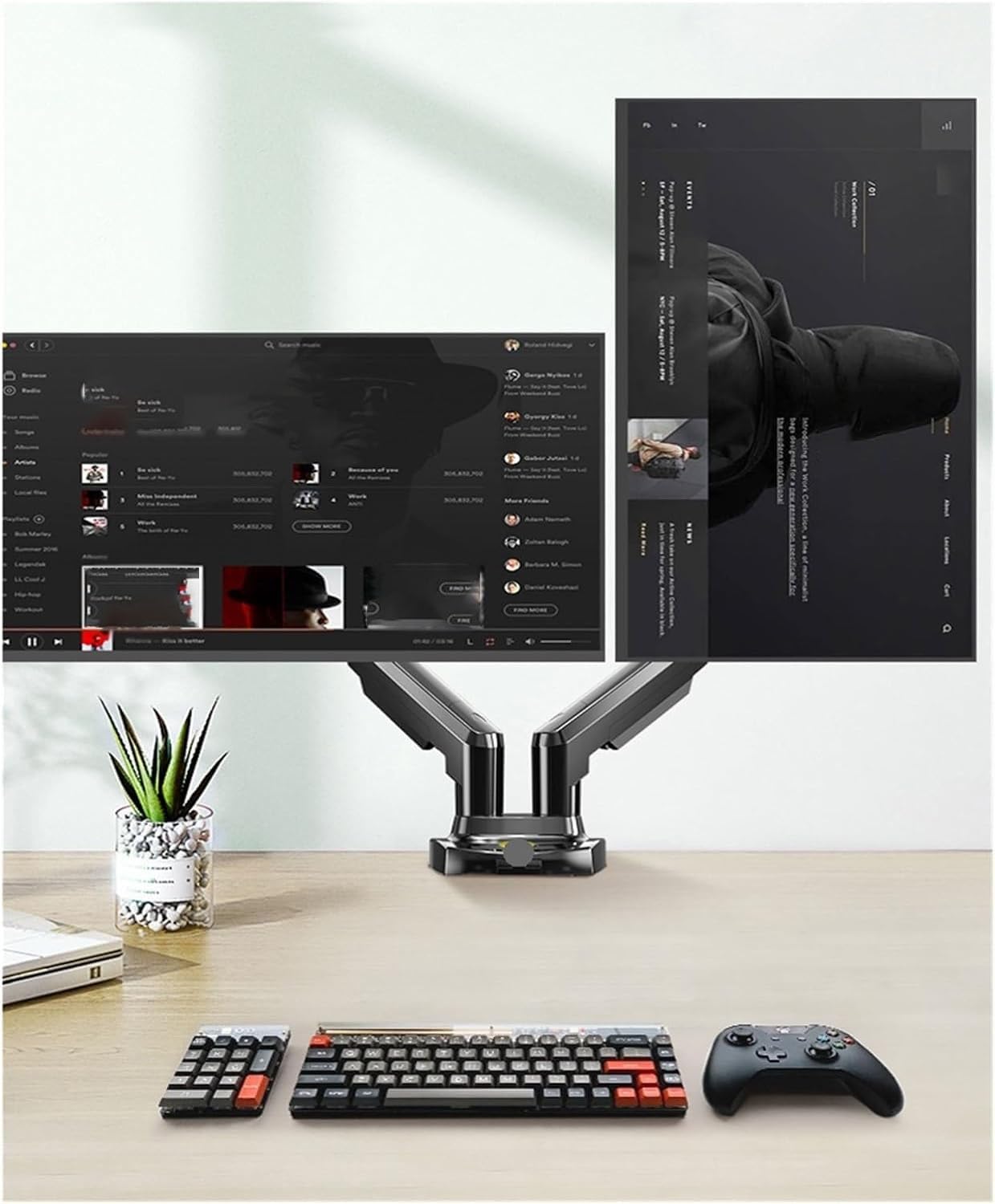 Supporto doppio monitor per 2 monitor, braccio regolabile con molla a gas Full Motion, schermi da 10-27", 2-9 kg per braccio, inclinazione, rotazione, altezza regolabile