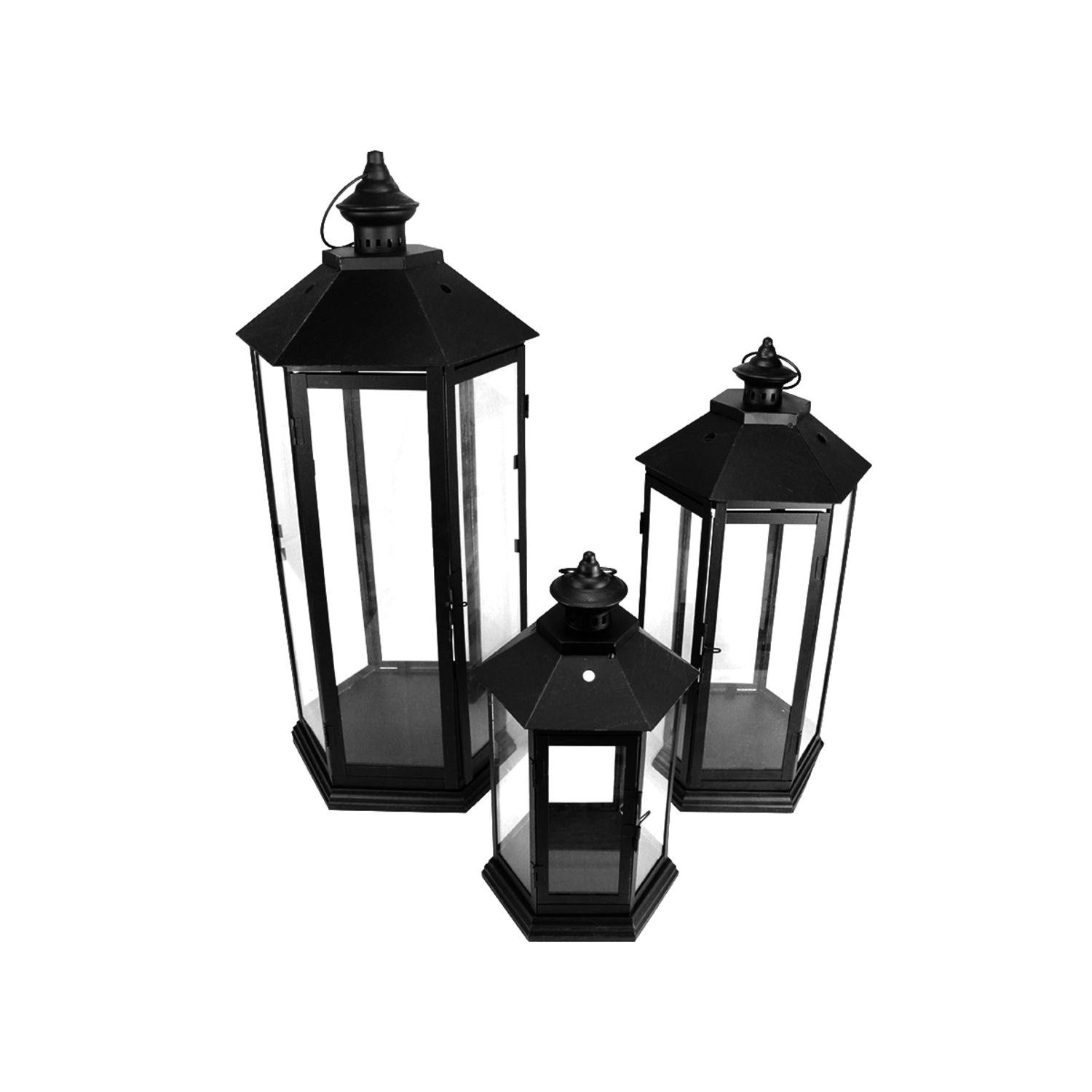 Christmas Central Set of 3 Black Traditional Style Pillar Candle Holder Lanterns 27