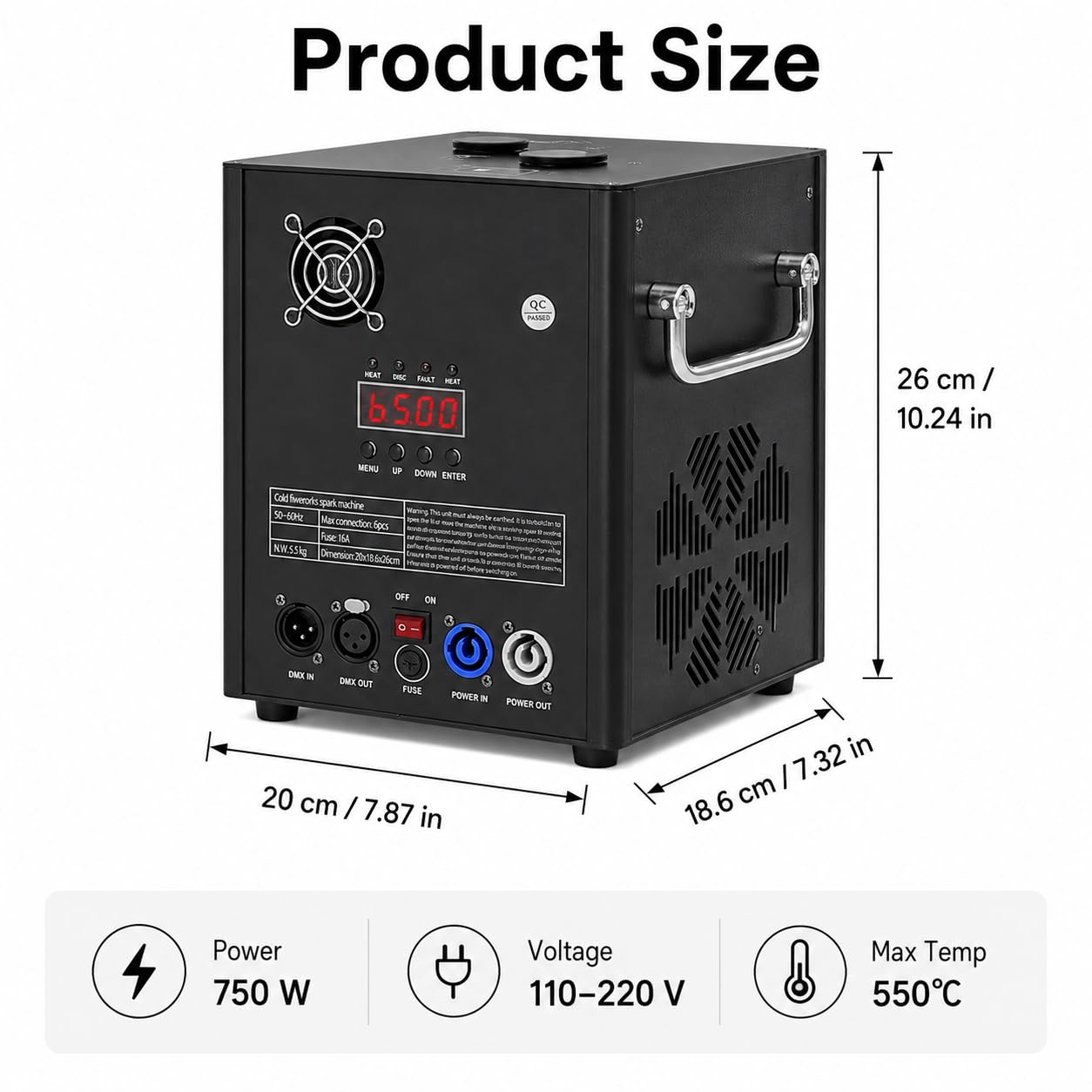 Pyrotechnikmaschine 2er Set mit Flightcase, 750W Kaltfeuerwerk Funkenmaschine DMX512 & Fernbedienung, Höhenverstellbare Bühnenmaschine für Hochzeit Party DJ Konzert, Schwarz