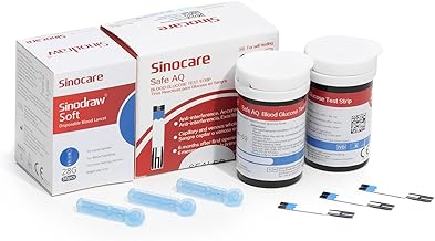 sinocare Glucose Strips for Safe AQ Smart&Voice Glucose Meter, Fresh Expiration Date with 50 Strips and 50 Lancets in mg/dL