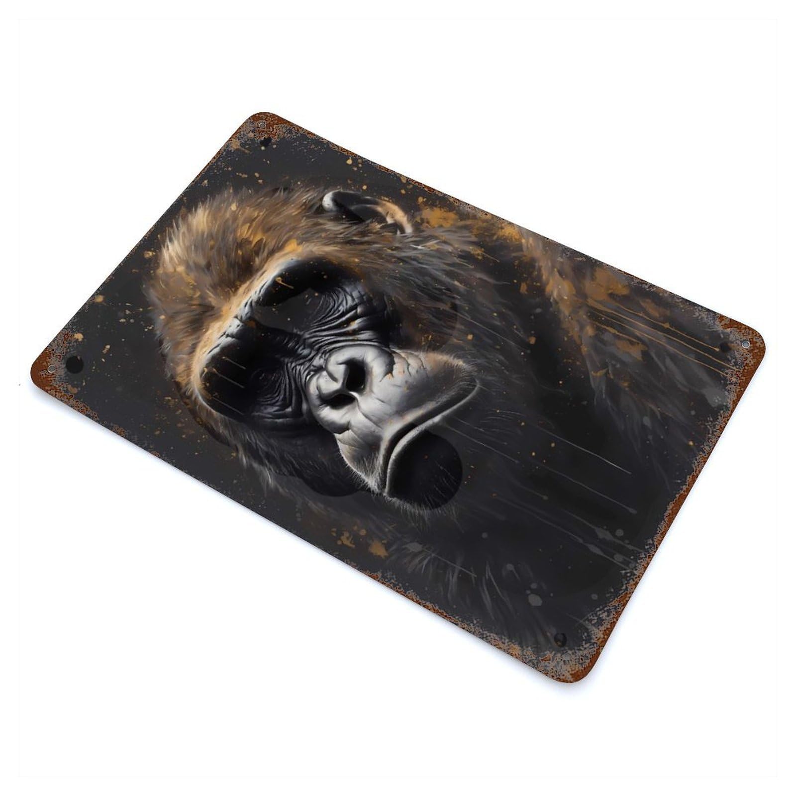 Rust Effect Tin Sign with Gorilla Fashionable Design 11.8"x7.9", for Pub, Kitchen And Man Cave Decor, Industrial Home Decor