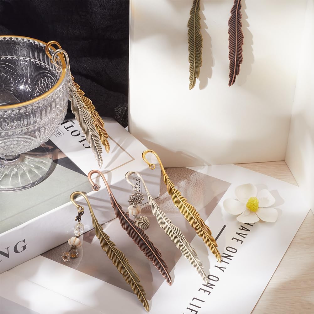 misppro 130 Pieces Assorted Metal Bookmarks Book Mark with Hook Beading Jewelry Findings DIY Crafts Antique Bronze, Tibetan Silver, Red Brass, Gold Colors