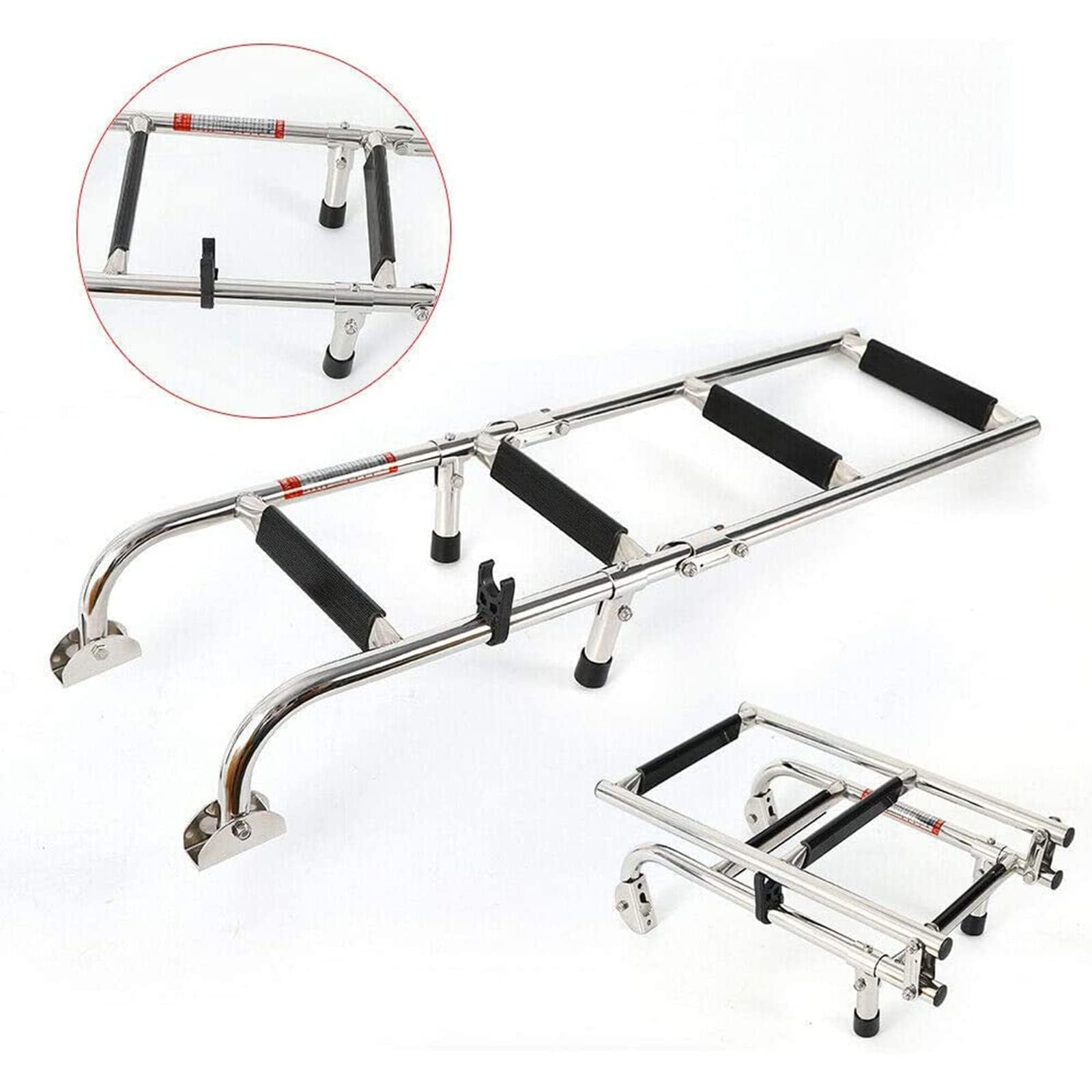 Échelle de bateau à 4 marches en acier inoxydable Échelle marine télescopique avec marche antidérapante, échelle de bain pliable pour bateaux, camping-car, yacht, piscine, pont, charge 200 kg/440 lb