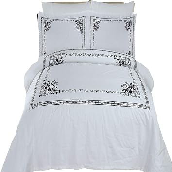 Royal Bedding Athena Black & White Embroidered 8 Piece Full Size Bed in a Bag Comforter Set 100% Cotton 300 TC, Includes 4 Piece Sheet Set + 3 Piece Duvet Cover Set + Down Alternative Comforter