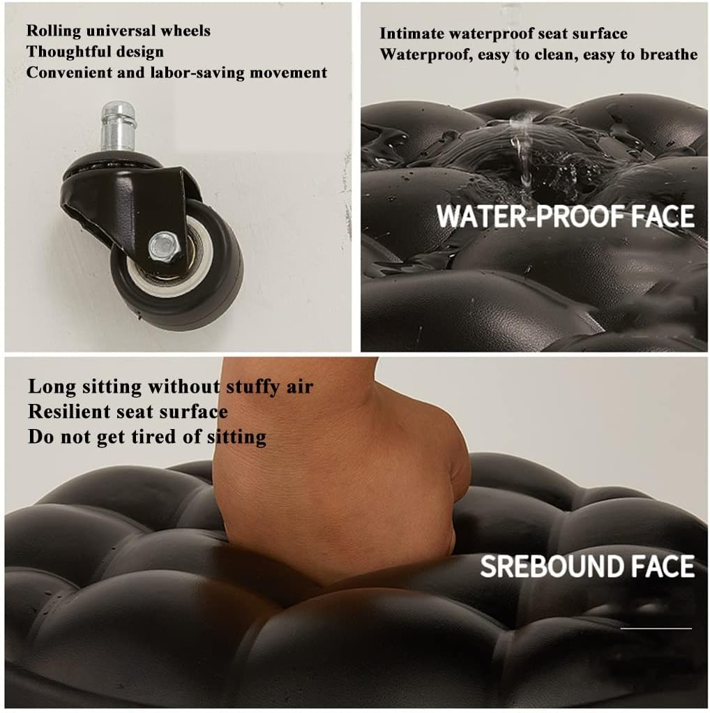 Stool Saddle Stool Small Stool Rolling Stool,Low Rolling Stool with Wheels,PU Leather Low Roller Seat Stool Chair, Rolling Seat Stool for Home Office Garage Shop (Plaid 32.5 * 23 * 6cm)