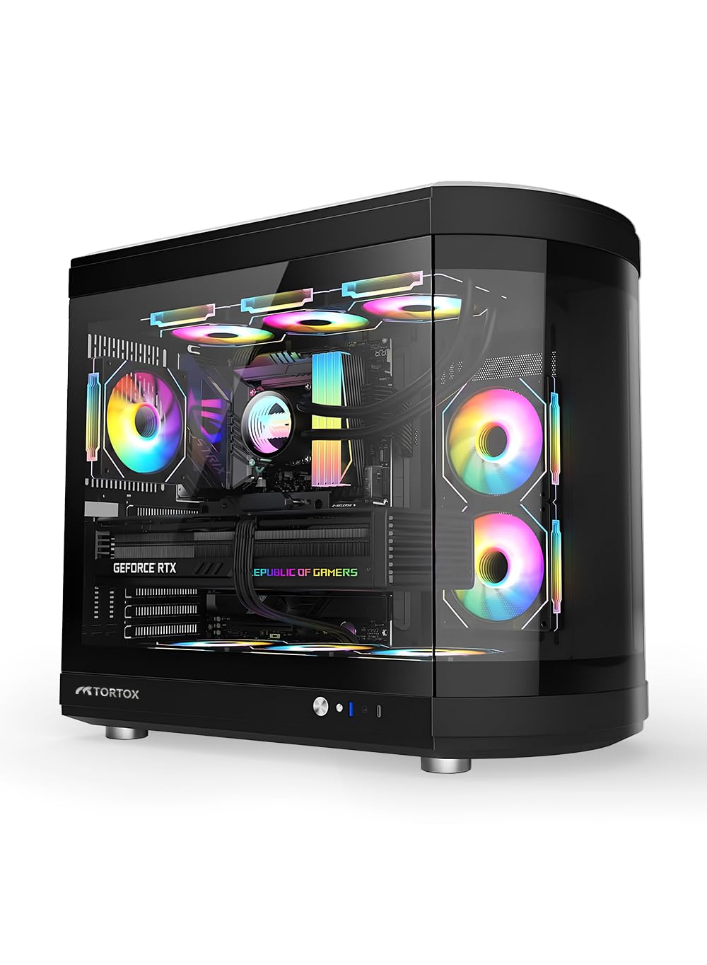 Vidrio Curved Tempered Glass ATX/M-ATX/Mini-ITX Gaming PC Case, 6 ARGB PWM Fans Pre-Installed, Type-C USB Port, 360mm Radiator Support, Excellent Airflow Gaming Case (Black)