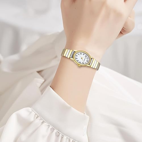 Miniatura 5 de BOSHIYA Reloj con banda elástica para mujer Easy Reader de 1.181 in analógico de cuarzo con correa elástica de acero inoxidable, impermeable, reloj