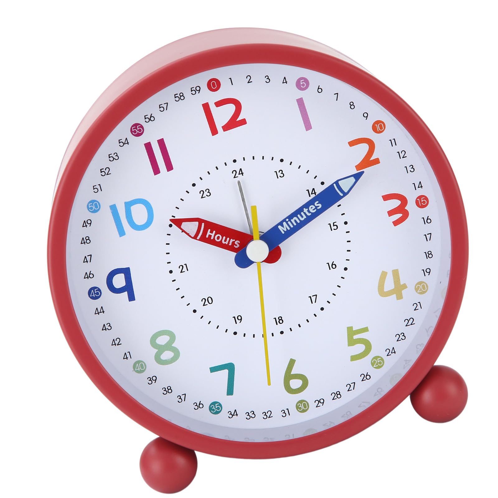 Piceioep Noiseless Colorful Analog Alarm Clock with Big Number and Nightlight Battery Operated for Children Room and Classroom Colorful Analog Clock with Night Light