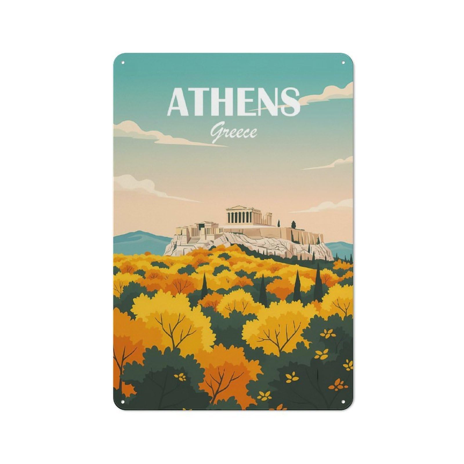Junmoney Athens Greece 30X20cm Retro Tin Sign With For Dining Room Or Kitchen, For Metal Sign Collectors, For Garage And Workshop Walls
