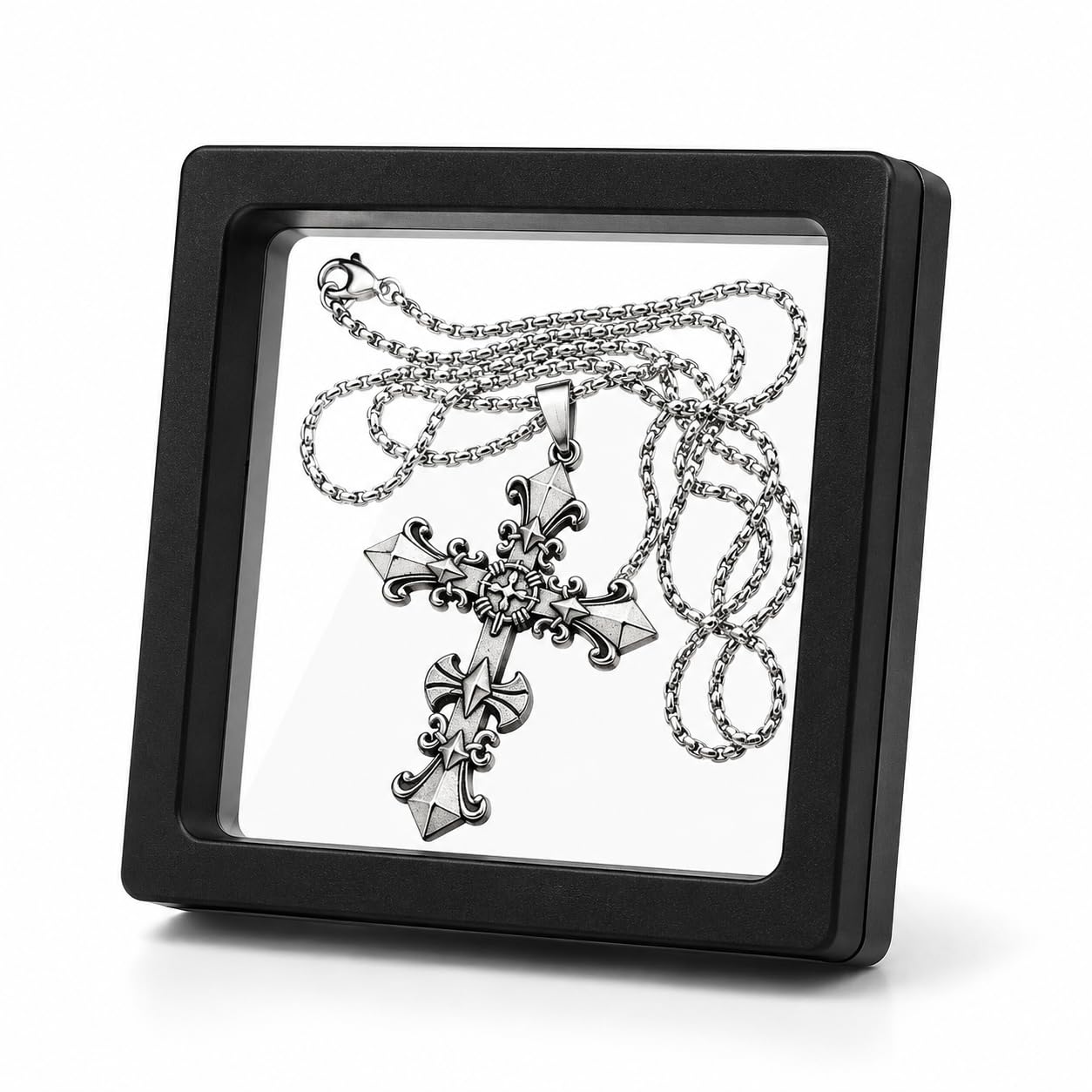 316L Stainless Steel Cross Silver Pendant Necklace Chain - Anti Tarnish - For Men & Women - 23 Inches - FREE 3D FLOATING DISPLAY CASE WORTH 89/-image-15
