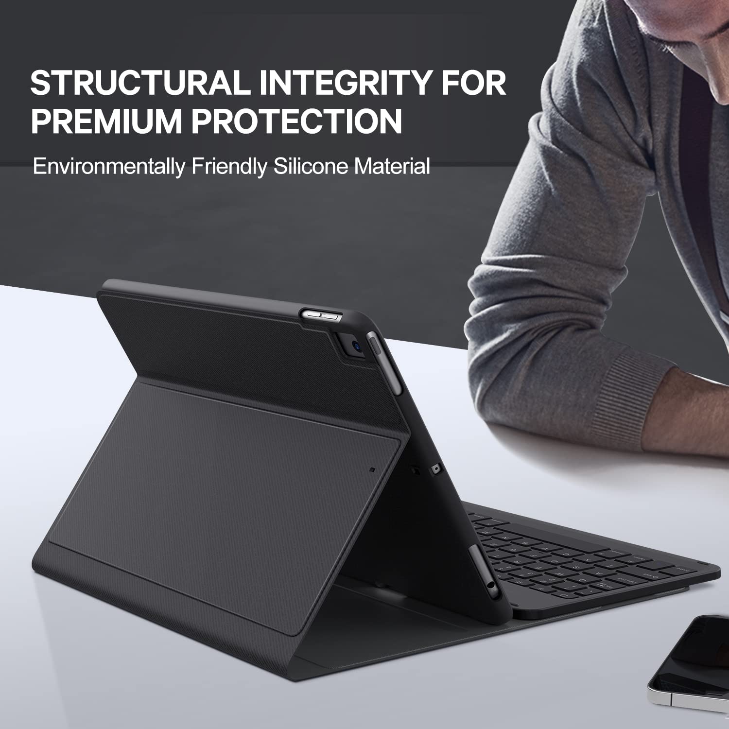 CHESONA Keyboard Case for iPad 9th Generation (2021)/8th Gen/7th Gen 10.2 Inch, Detachable Wireless with Pencil Holder Stand Folio Keyboard Cover for New iPad 9th Gen/8th Gen/7th Gen 10.2”, Black