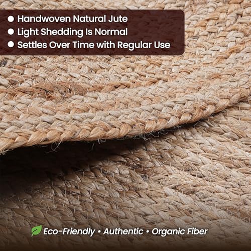 Craft Trade Handgewebt Natur Boho Jute Teppich Reversibel Geflochten Waschbarer Oval Juteteppich für Küche Wohnzimmer und Schlafzimmer- 150x240 cm