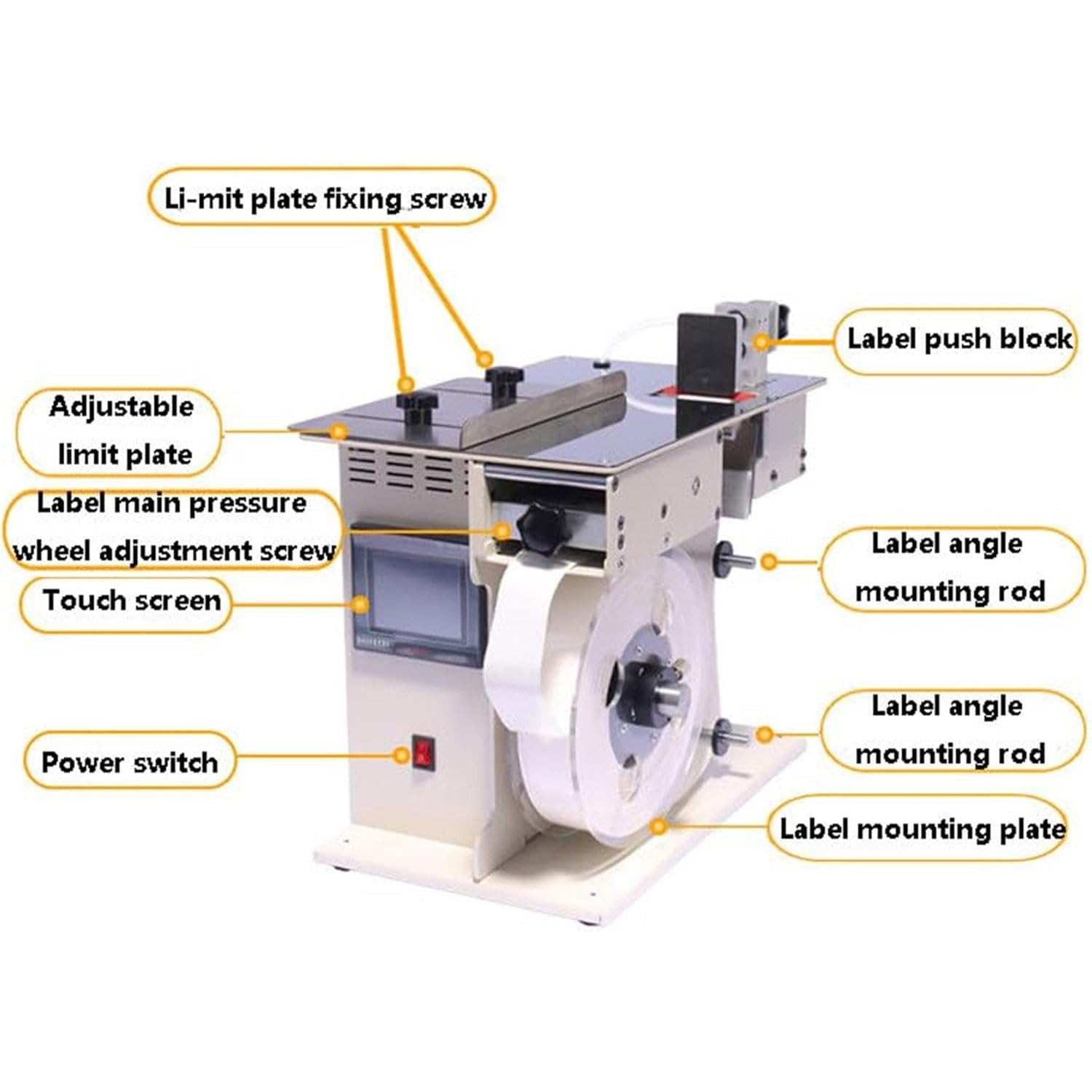 Etichettatrice automatica ad angolo retto - Applicatore di etichette ad angolo a 90° staccabile con regolazione velocità/lunghezza, 20-40 fogli/min, touch screen per uso in fabbrica