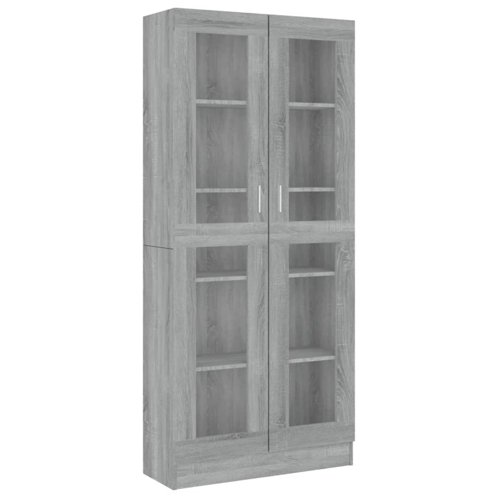 Gecheer Vitrina Salón Aparador de Cocina Armario de Almacenaje Estantería Librería Alta Con 2 Puertas de Vidrio Multiuso, Gris Sonoma 82,5x30,5x185,5 cm