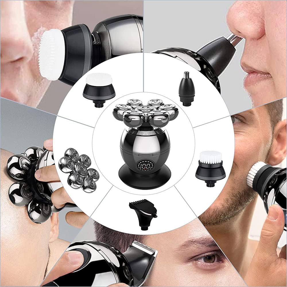 7D Electric Shaver for Men 5-in-1 Waterproof Bald Head Razors Beard Trimmer Wet and Dry Use Rechargeable Men's Bald Super Shaver