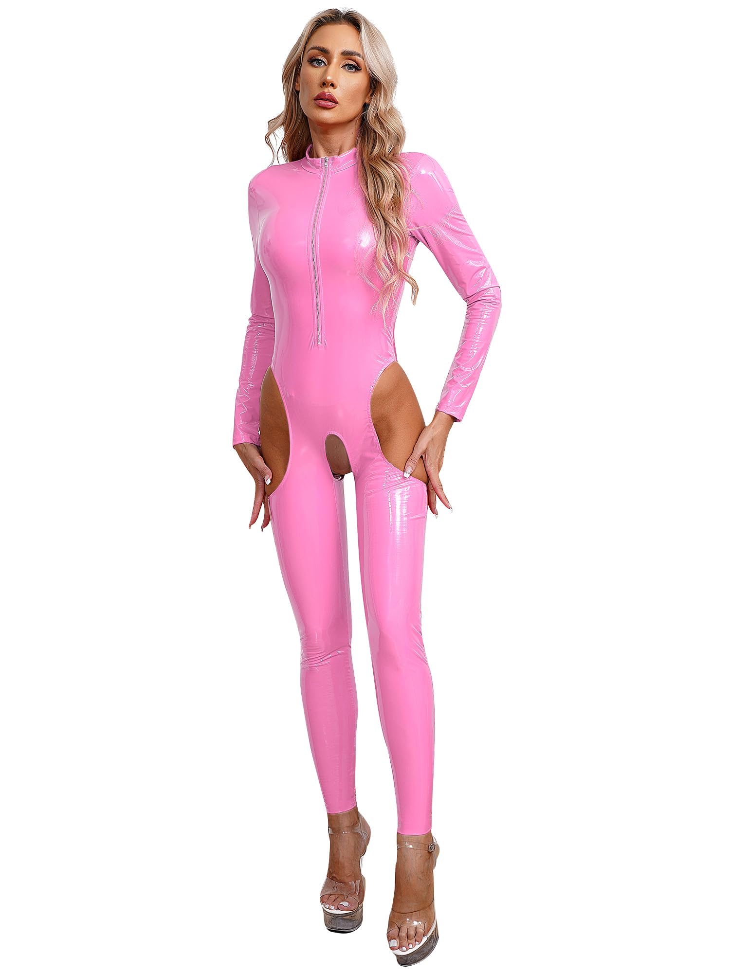 Women Jumpsuit Wetlook Body Ouvert Catsuit Combinaison Leder-optik Combinaison Intégrale Ouvert Leggings Gogo Party Nightclub