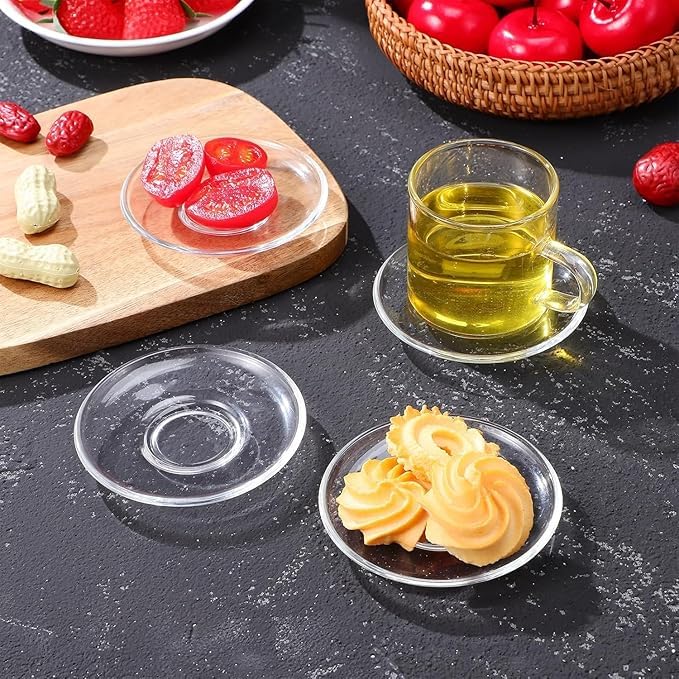 Image of Premium Classic Clear Glass Saucer Set of 6 Only Saucers Without Cup for Serving Tea Coffee Snacks, 120 ml