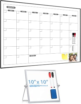 ARCOBIS Dry Erase Calendar for Wall, 36" x 24" Magnetic Monthly White Board Calendar Dry Erase and Small WhiteBoard with Stand 10" X 10"