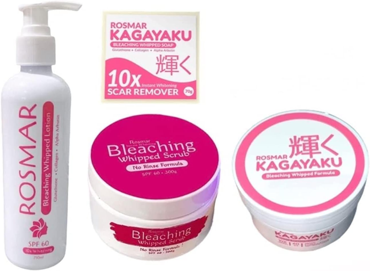 ROSMAR QUADRO SET (Kagayaku Bleaching 10X Soap, Rosmar Bleaching Scrub, Kagayaku Bleaching Whipped Formula, Bleaching Whipped Lotion)