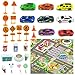 CestMall 8 Pcs Friction véhicules Voitures avec Tapis de Jeu d'activité 10 Panneaux de signalisation routière, Colorée Voiture de Course Cadeau Noël Jouet pour Enfant Garçons Filles 3 4 5 Ans