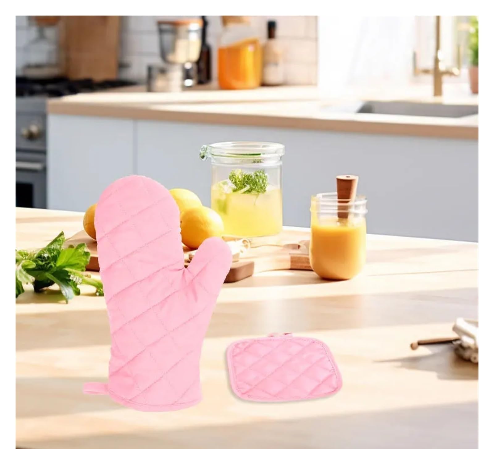 MRKU Guantes para Hornear, Guantes de Cocina Resistentes al Calor, Color Rosa, aislantes, Gruesos, Antideslizantes de Doble Cara, Aptos para microondas.