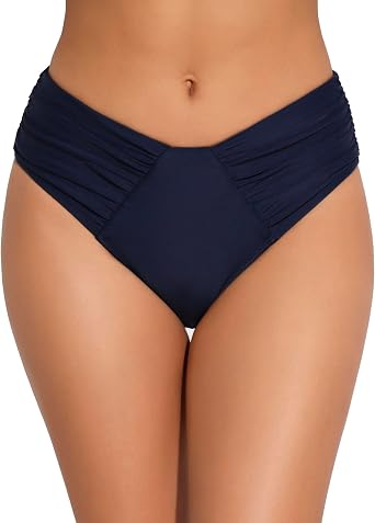 Tournesol Women Bikini Bottoms Mid Waisted Ruched Bathing Suit Bottom Moderate Coverage Swim Suit Bottoms