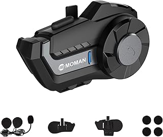 Moman Motorcycle Helmet Bluetooth Headset, H2【1 Pack】 Wireless Dirt Bike Communication System IP65 Waterproof DSP&CVC Noise Cancellation for Music FM Call,Motorbike-Bluetooth-Helmet-Intercom-Headset
