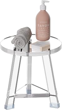 Sumerflos Acrylic Round Corner Shower Stool for Inside Shower - Clear Shower Bench for Shaving Legs Heavy Duty Hold Up to 400lbs Waterproof Non-Slip Easy Assemble Modern