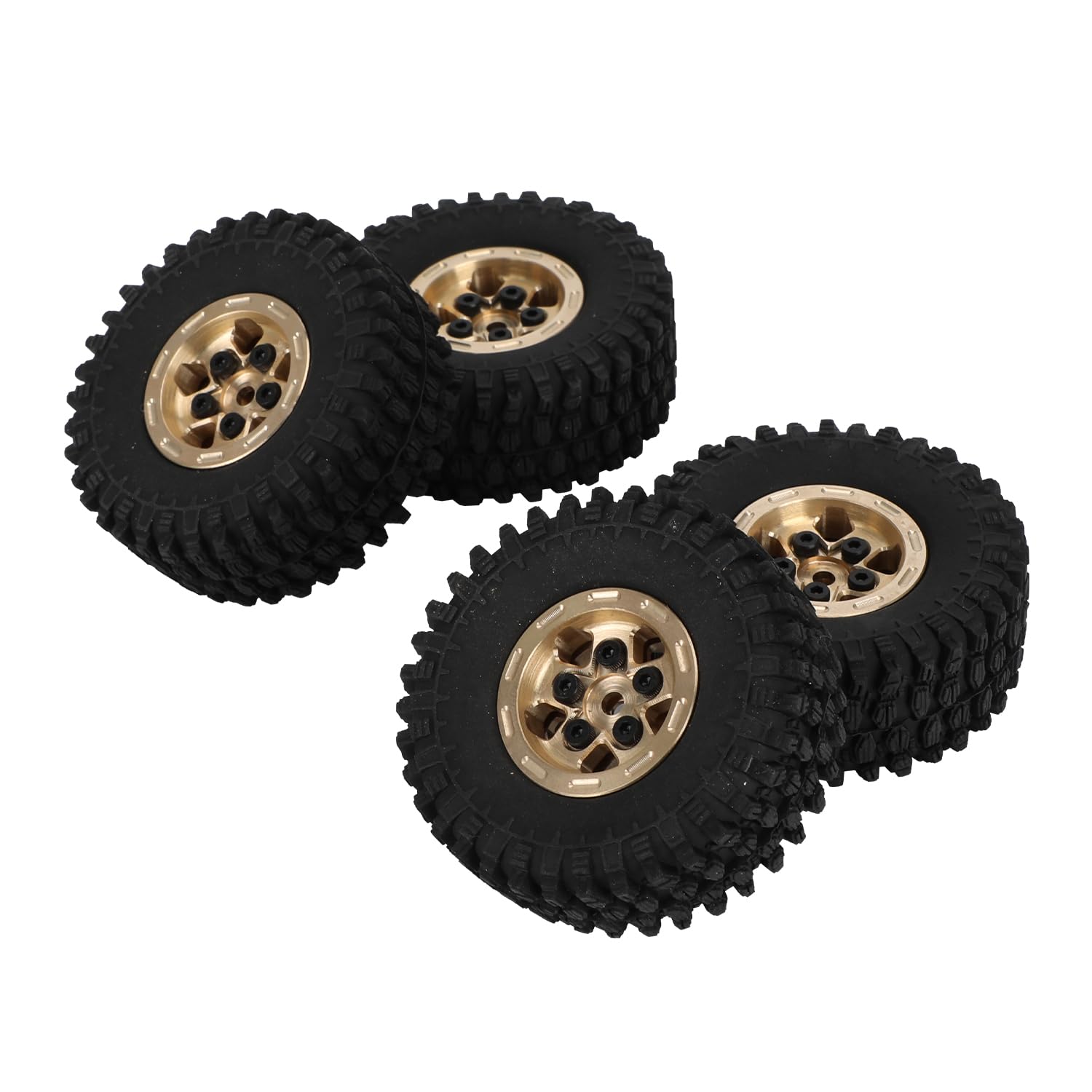 1.0 beadlock Wheels and Tires Set Brass Heavy Weight - 1.0 RC Wheel Rims with Brass Rings Deep Dish Wheel Rims for 1/18 TRX4M Crawler RC Crawler Upgrade Parts-Style B Gold
