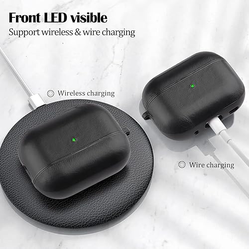 Miniatura 4 de V-MORO - Funda para Airpods Pro 2 generación, compatible con Airpods Pro 2, funda de cuero genuino LED frontal visible iPod Pro 2, fundas