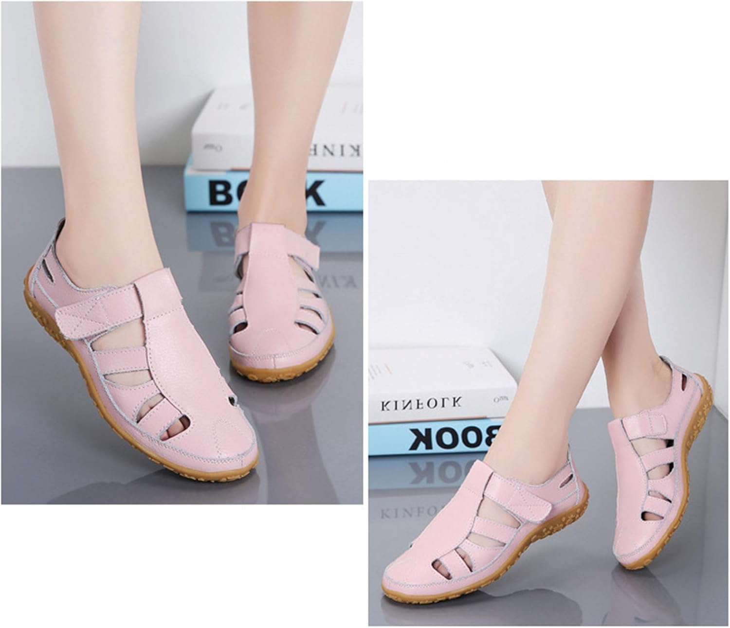Women's Retro Flat Leather Non-slip Sandals, Closed Toe Sandals, Comfortable Hollow Out Sandals for Women