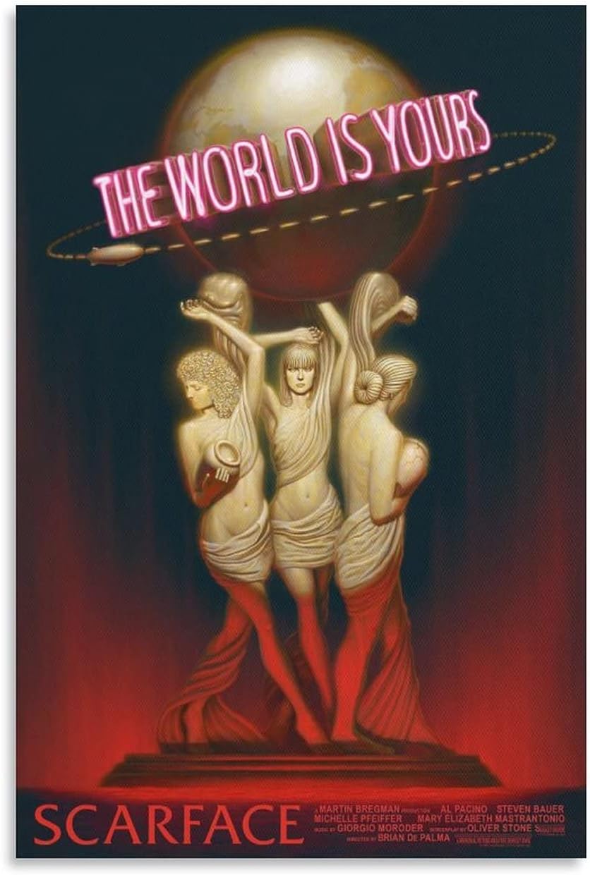 YOLANCH Scarface Movie The World Is Yours Posters Decorative Painting Canvas Gift Wall Art Living Room Aesthetic Bedroom Painting 12x18inch(30x45cm)
