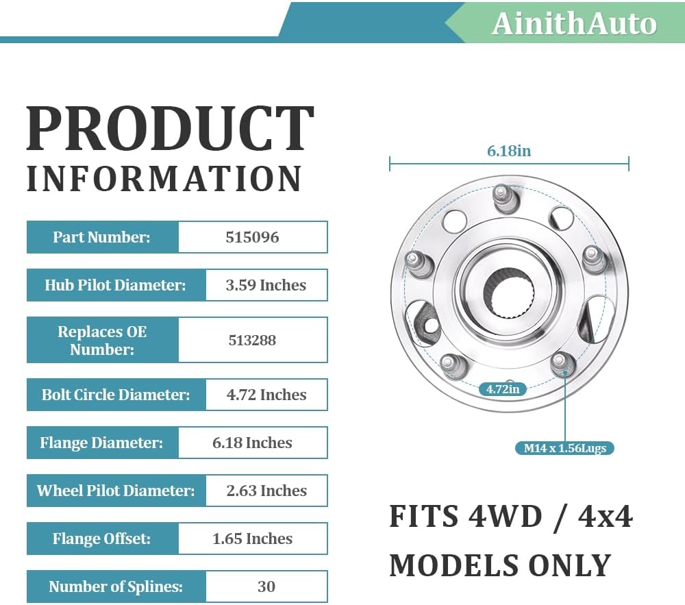 Front/Rear Wheel Hub Bearing Hub Assembly Set 513288 fit for 11-16 Buick Lacrosse Regal,10-17 Chevrolet Equinox,10-17 GMC Terrain,SAAB 9-5,Cadillac XTS CTS,Chevrolet Impala Malibu 5 Lugs